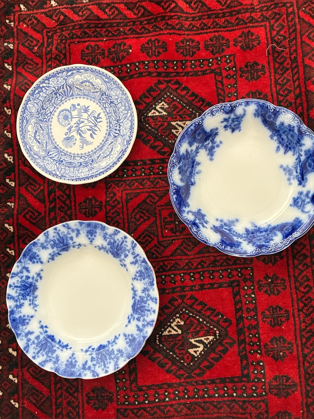 Lot of 3 Blue and White Floral  Plates/Bowl